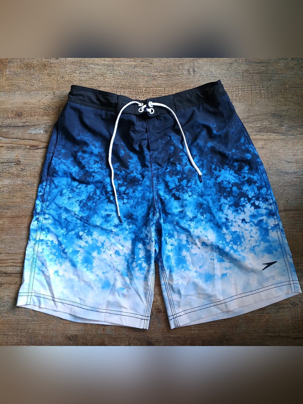 Speedo Blue Black Tie-Dye Swim Trunks Men's Size Medium